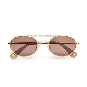 Lele Sadoughi Gold Frame Brown Lens Oval Sunglasses